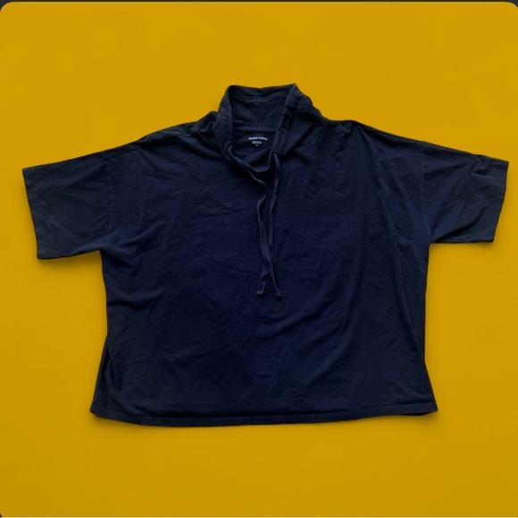 Eileen Fisher Tops - Eileen Fisher Black Short Sleeve Top with Drawstring Collar